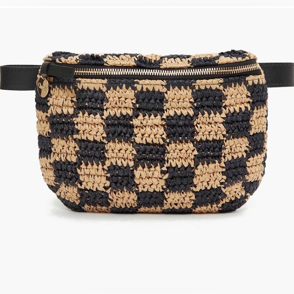 SOLD OUT Clare V Belt Bag NWT Checkerboard Raffia Woven Crossbody Rare - Picture 2 of 16